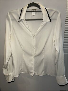 Mary Kay White Button-Down Blouse with Black Trim